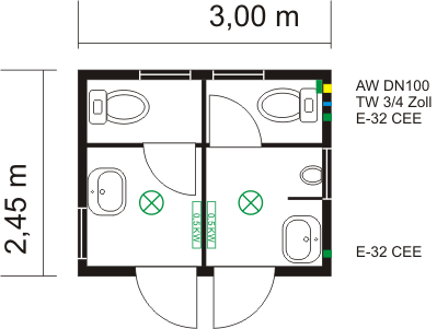 WC-Container Damen & Herren Typ WC10
